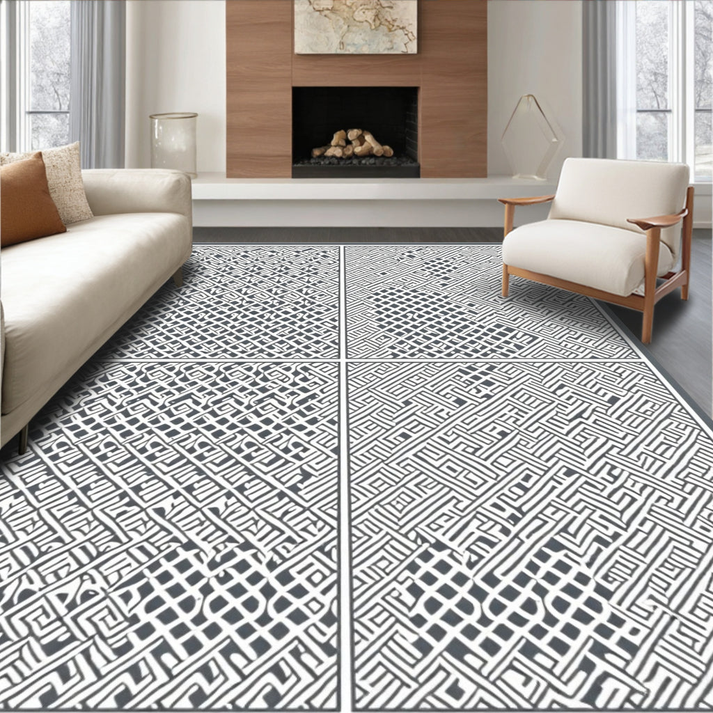 Intricate Maze Geometric Pattern Rug
