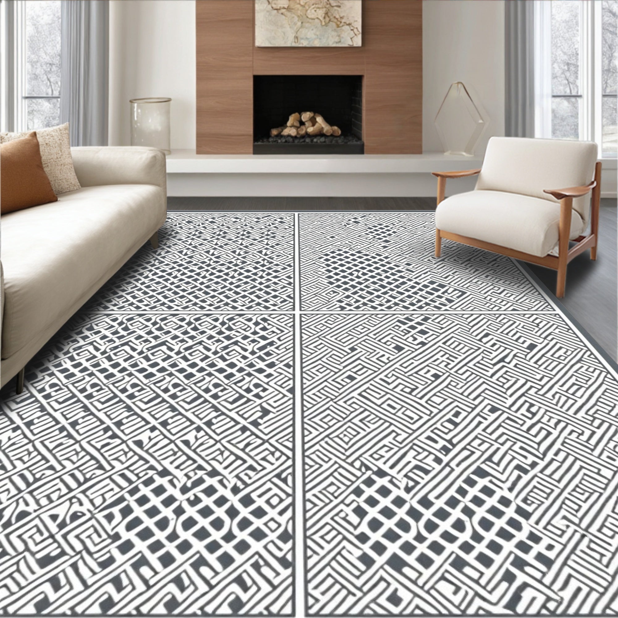 Intricate Maze Geometric Pattern Rug