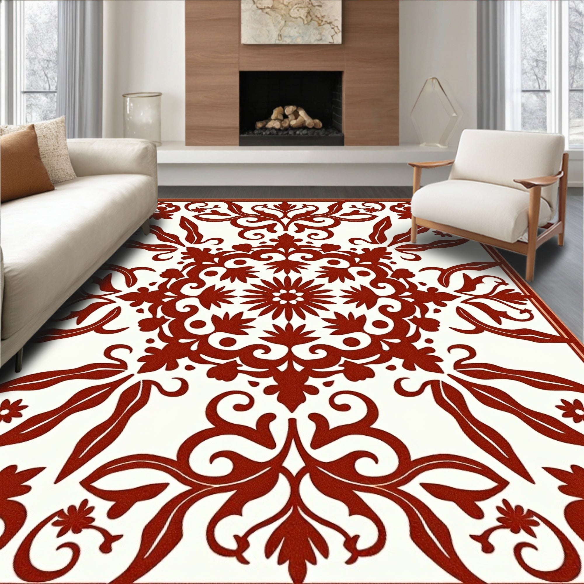 Red Floral Medallion Intricate Design Rug