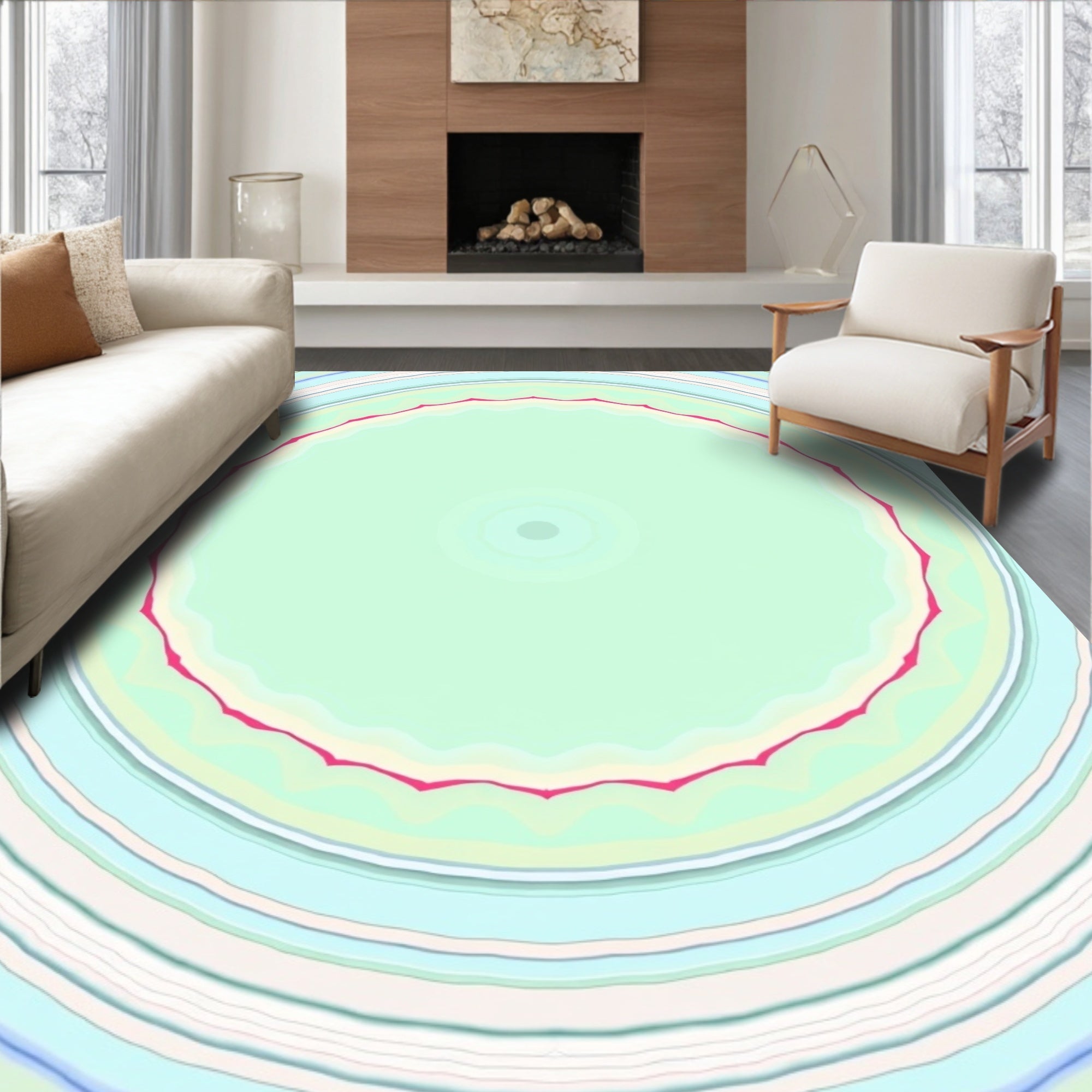 Radiant Pastel Sunburst Mandala Rug