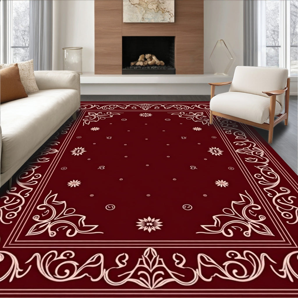 Classic Floral Bordered Red Rug