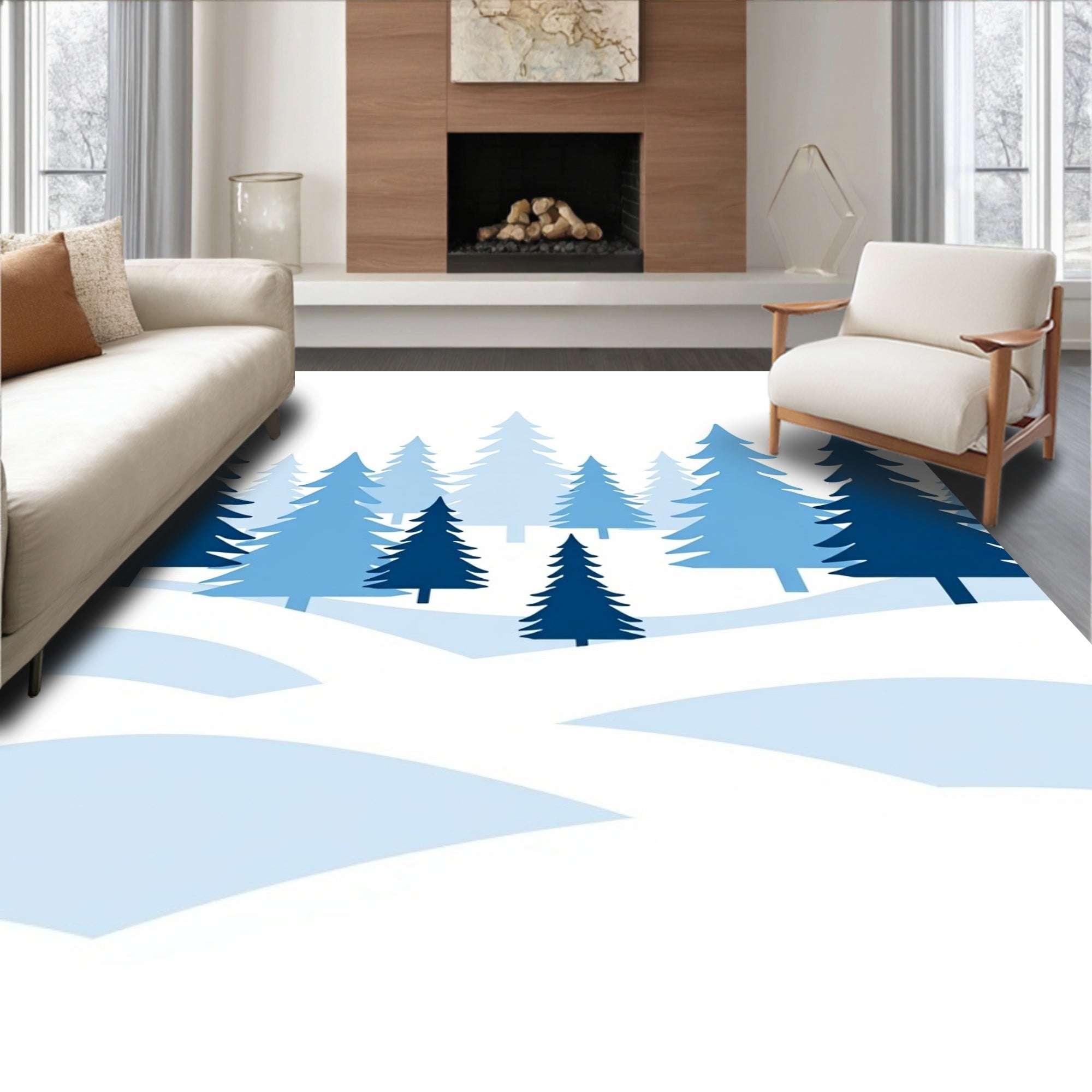 Blue Forest Winter Landscape Design Rug
