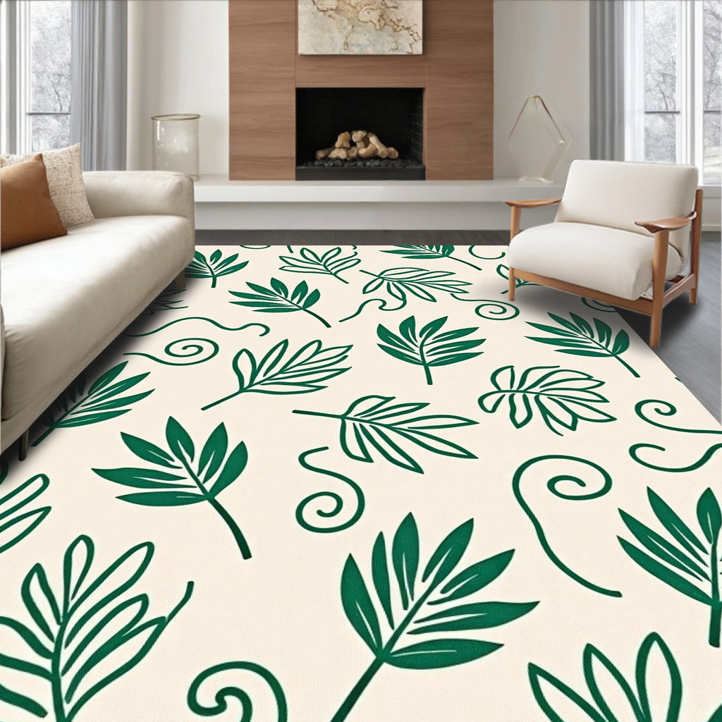 Green Leaf Swirl Pattern Design Rug
