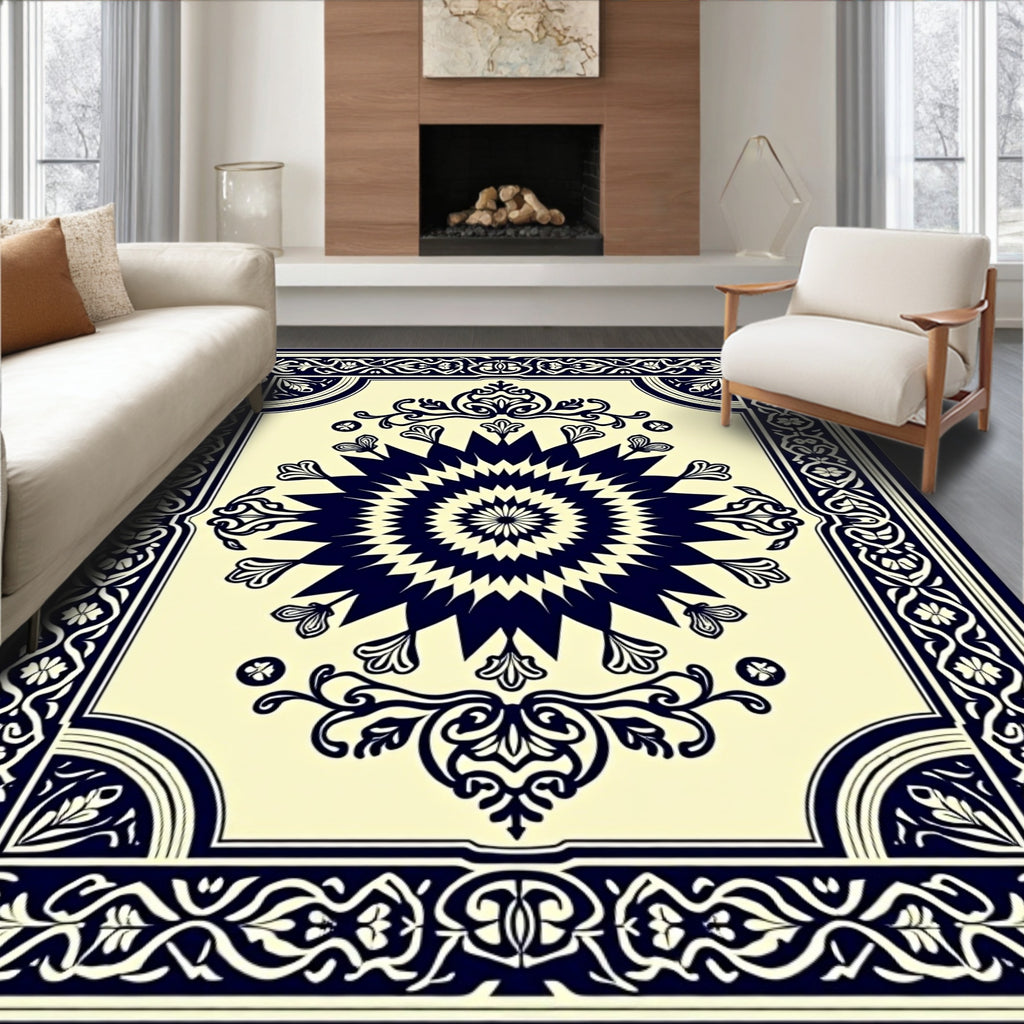 Classic Dark Floral Sunburst Pattern Rug