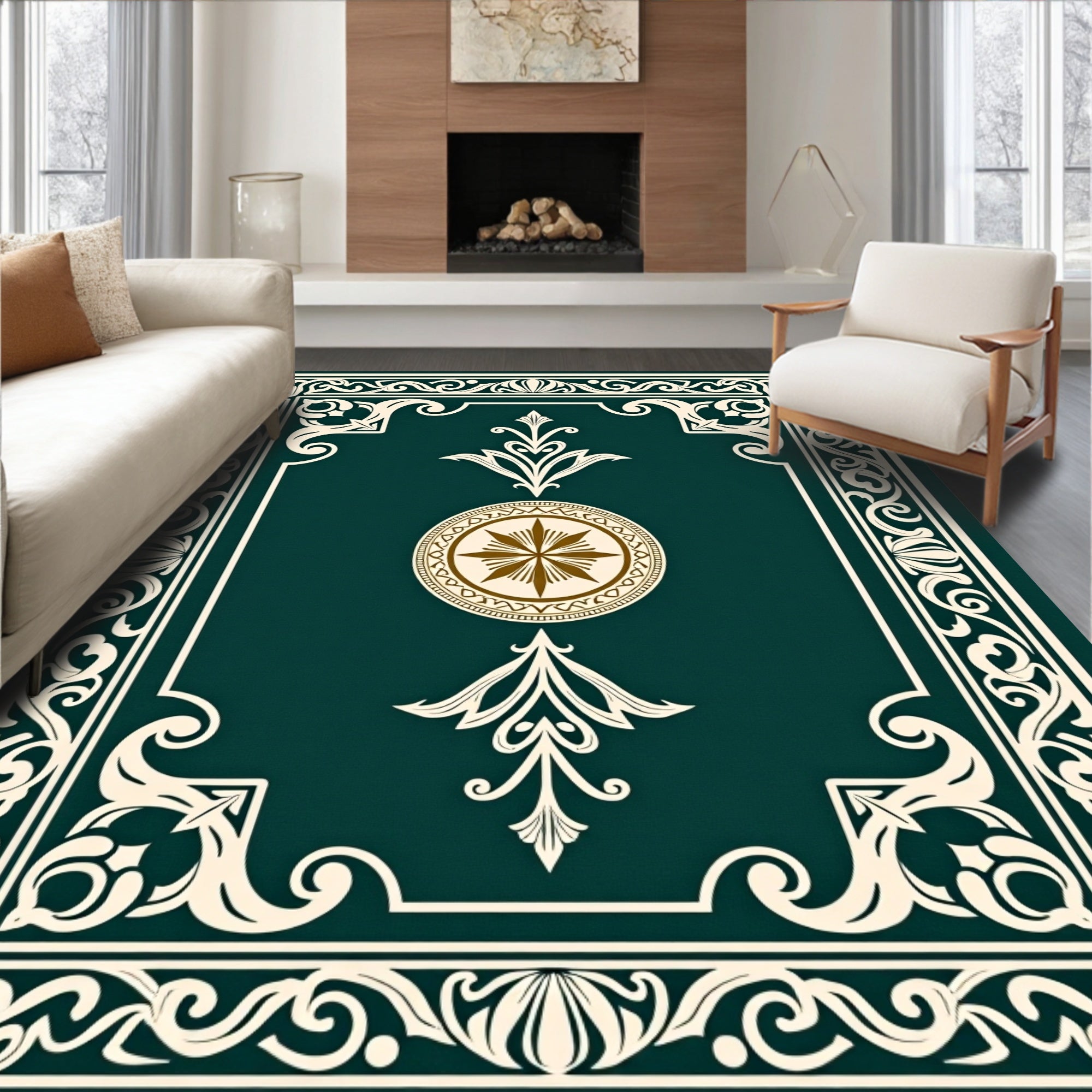 Elegant Scrollwork Floral Motif Rug
