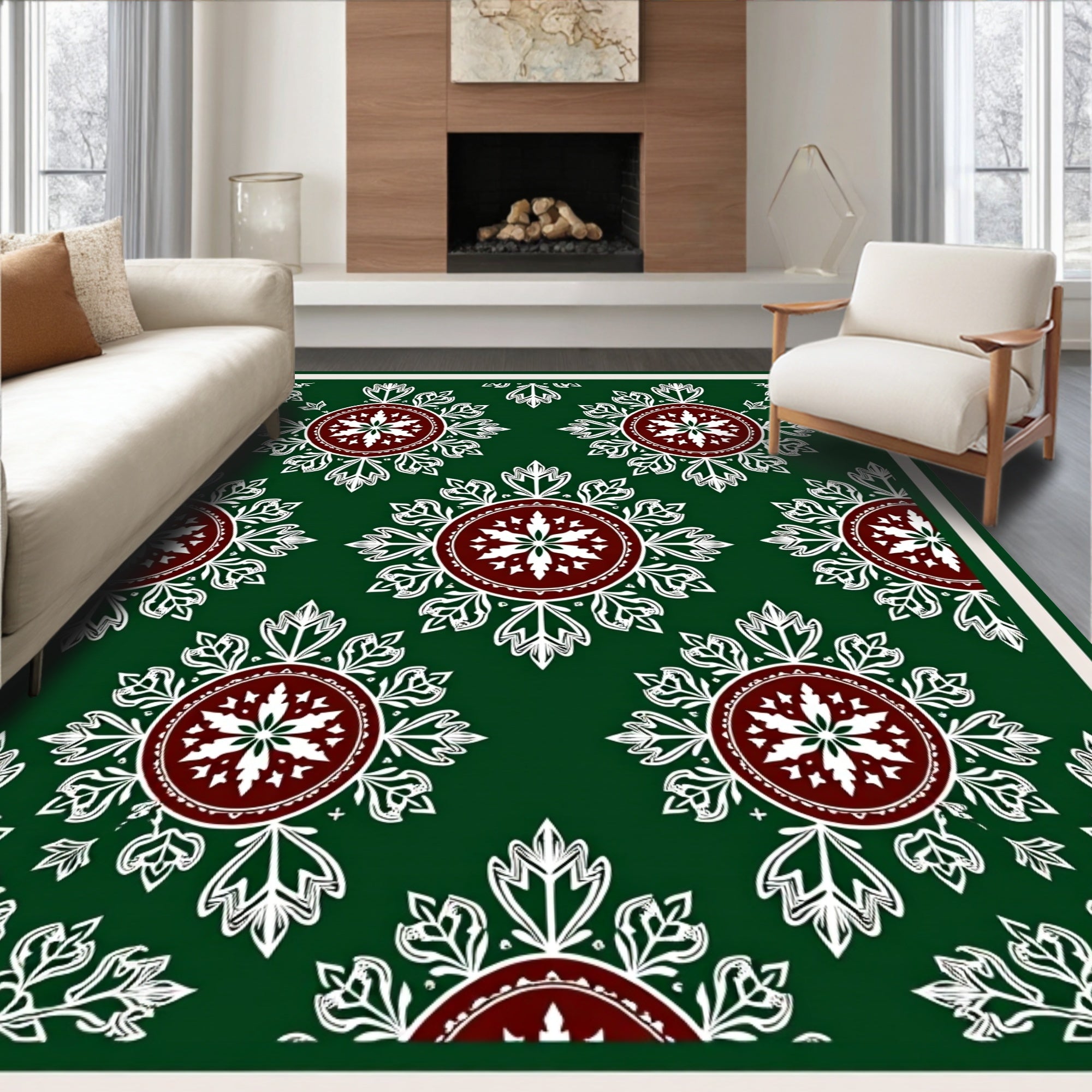 Green Medallion Floral Pattern Rug
