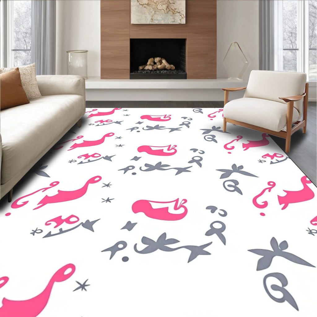 Pink Gray Whimsical Abstract Shapes Rug