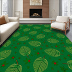 Green Leaves With Red Berries Pattern Rug