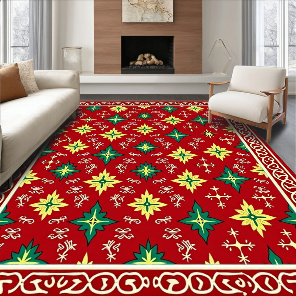 Crimson Floral Geometric Embossed Rug