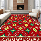 Crimson Floral Geometric Embossed Rug