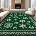 Forest Green Snowflake Pattern Rug