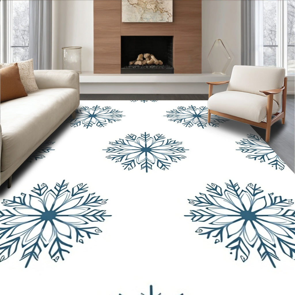 Navy Blue Snowflake Repeat Rug