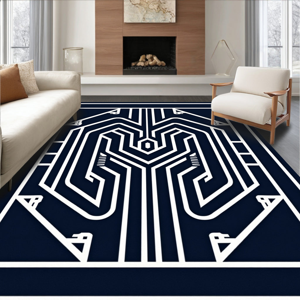 Geometric Circuit Board Inspired Design Rug