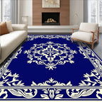 Navy Cream Elaborate Floral Design Rug
