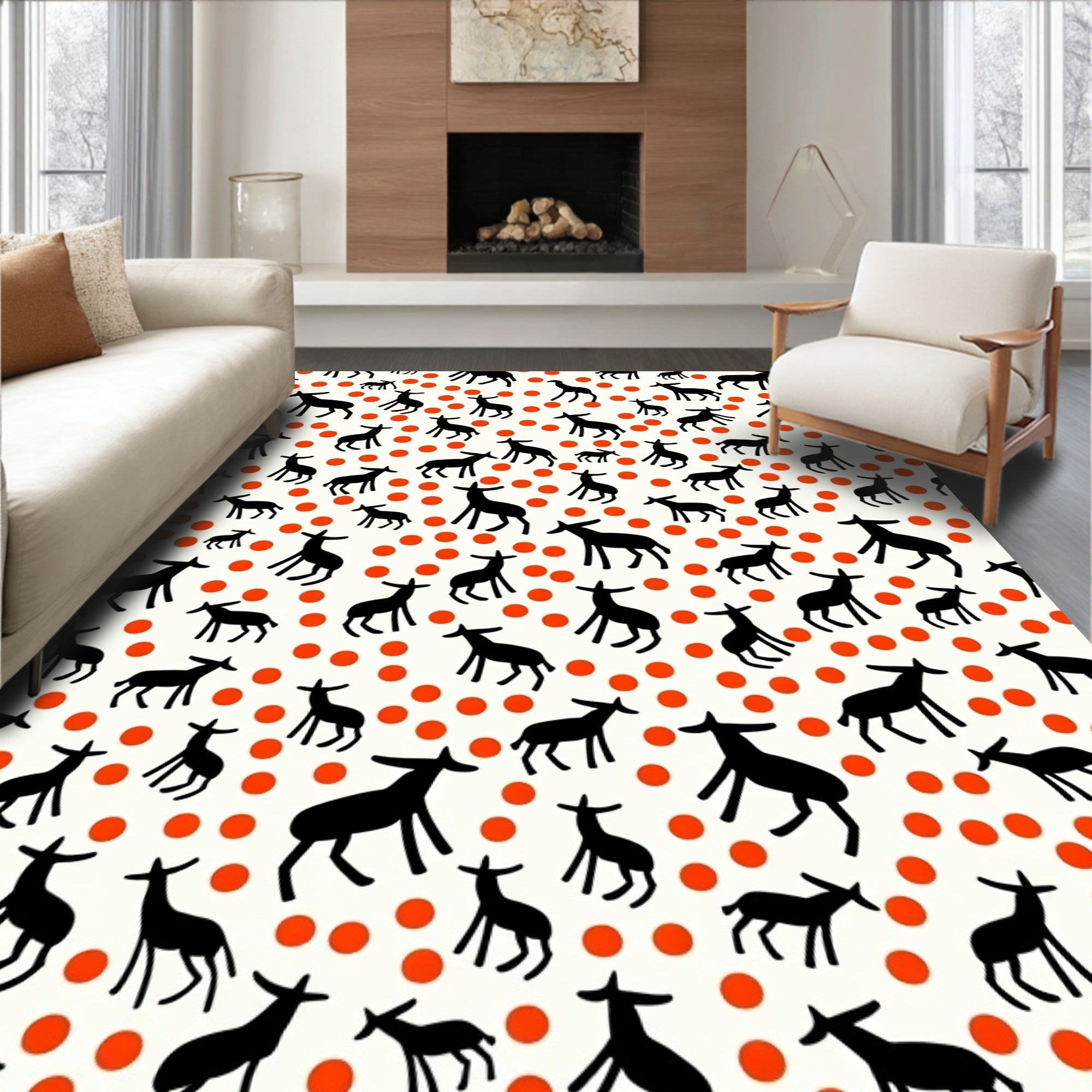 Black Jumping Deer 2 Tone Pattern Rug