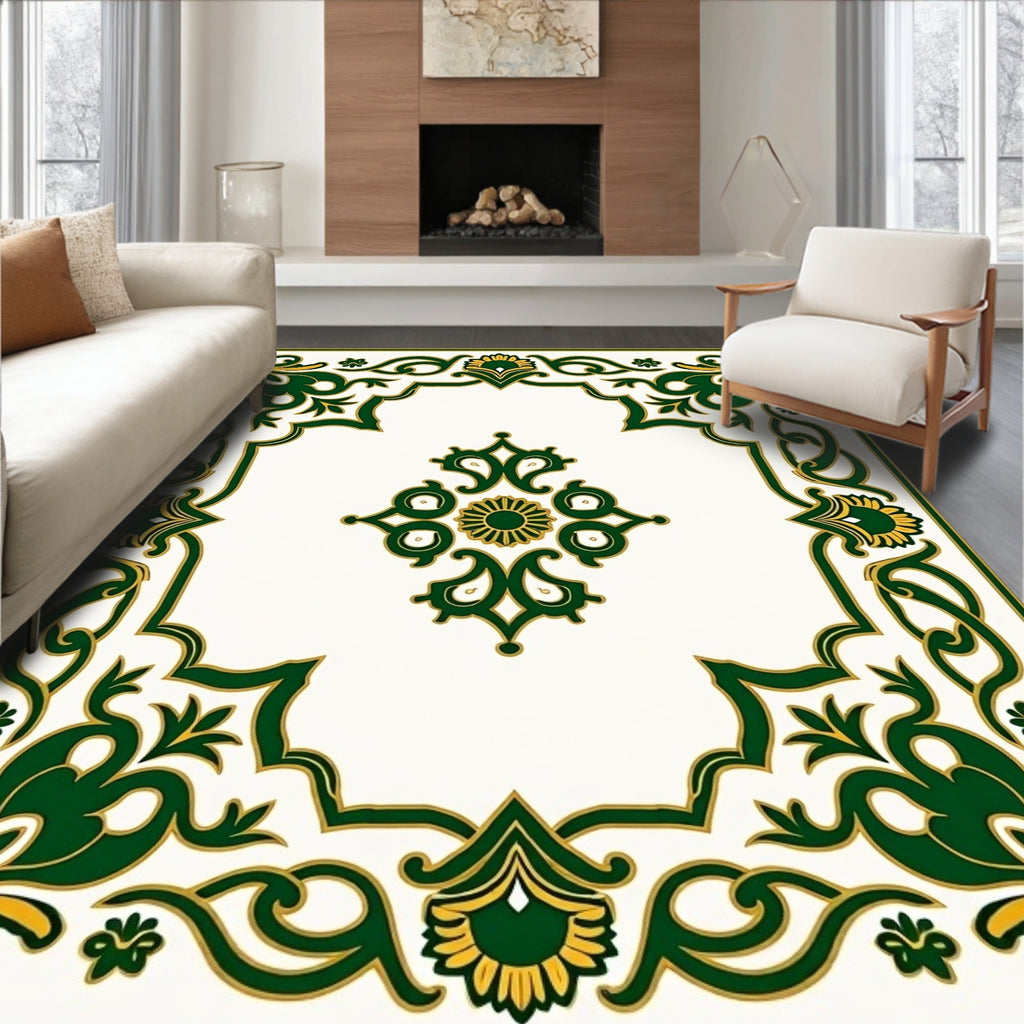 Emerald Gold Ornate Floral Border Rug