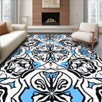 Abstract Symmetrical Black Blue Design Rug
