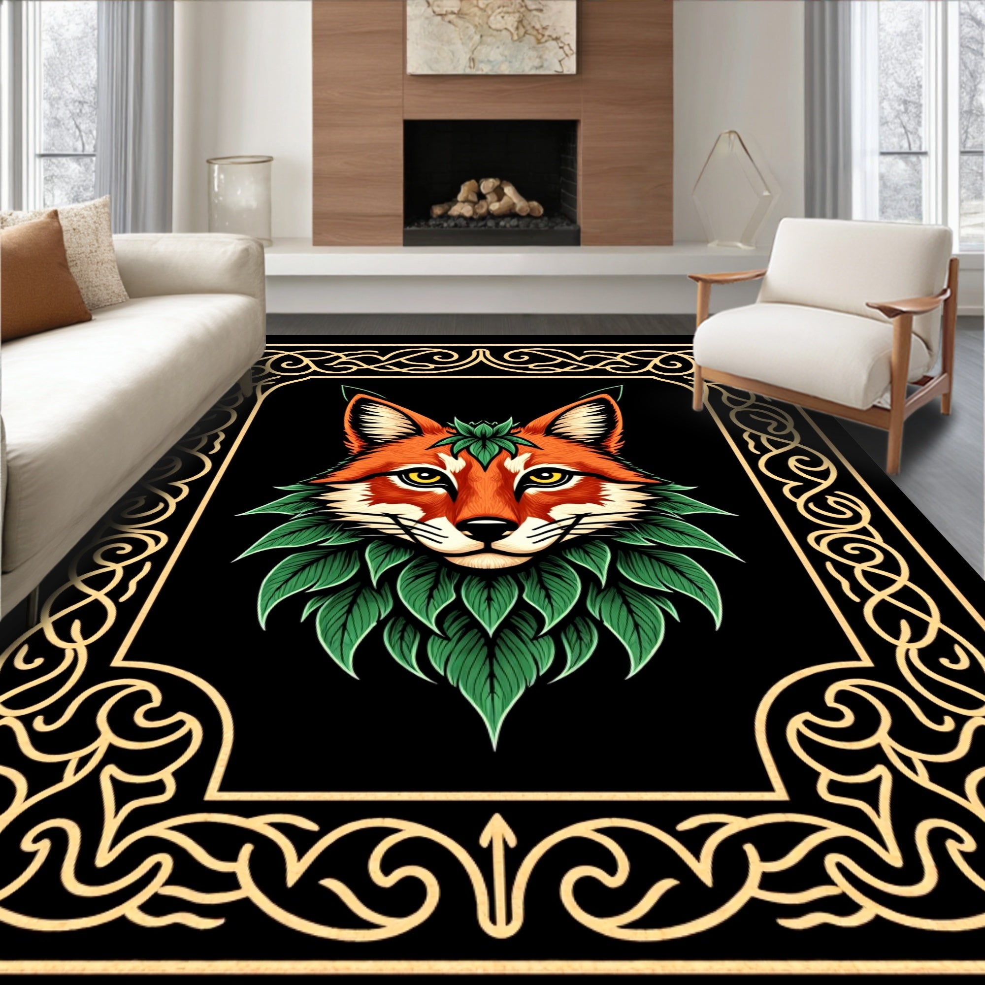Whimsical Fox With Floral Border Design Rug