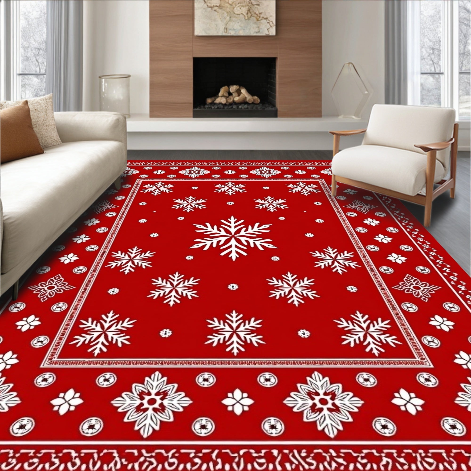 Retro Red Snowflake Pattern Design Rug