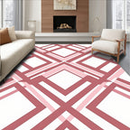 Pink White Geometric Diagonal Design Rug