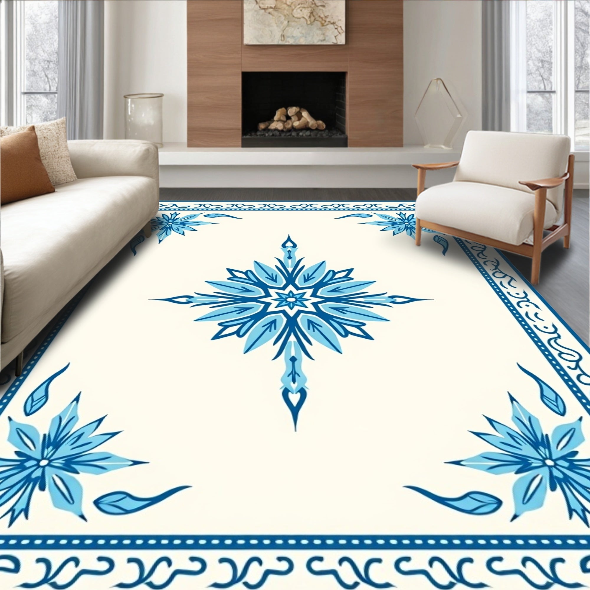 Vibrant Cobalt Blue Floral Starburst Rug
