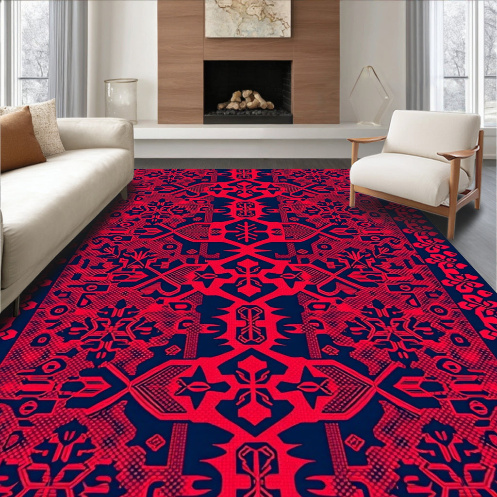 Bold Red Contemporary Geometric Motif Rug