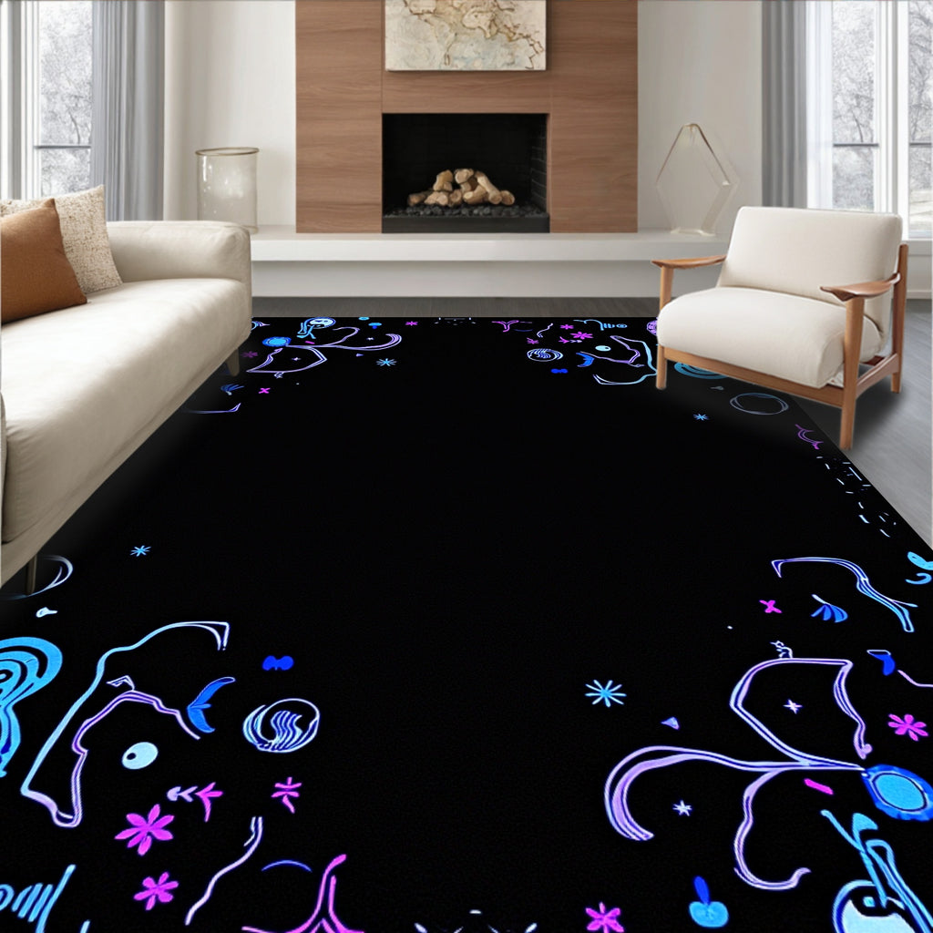 Whimsical Neon Doodle Pattern Design Rug