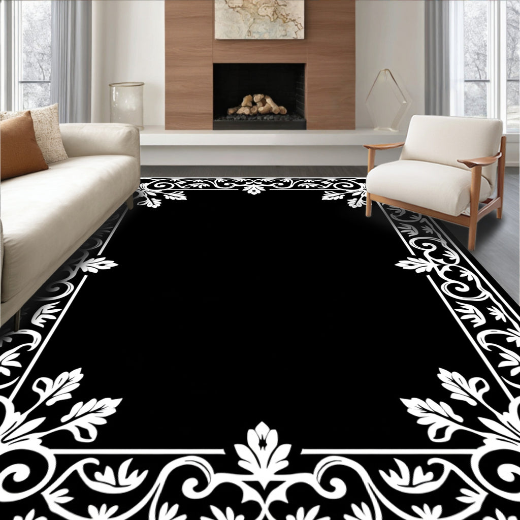 Elegant Floral Scrollwork Border Design Rug