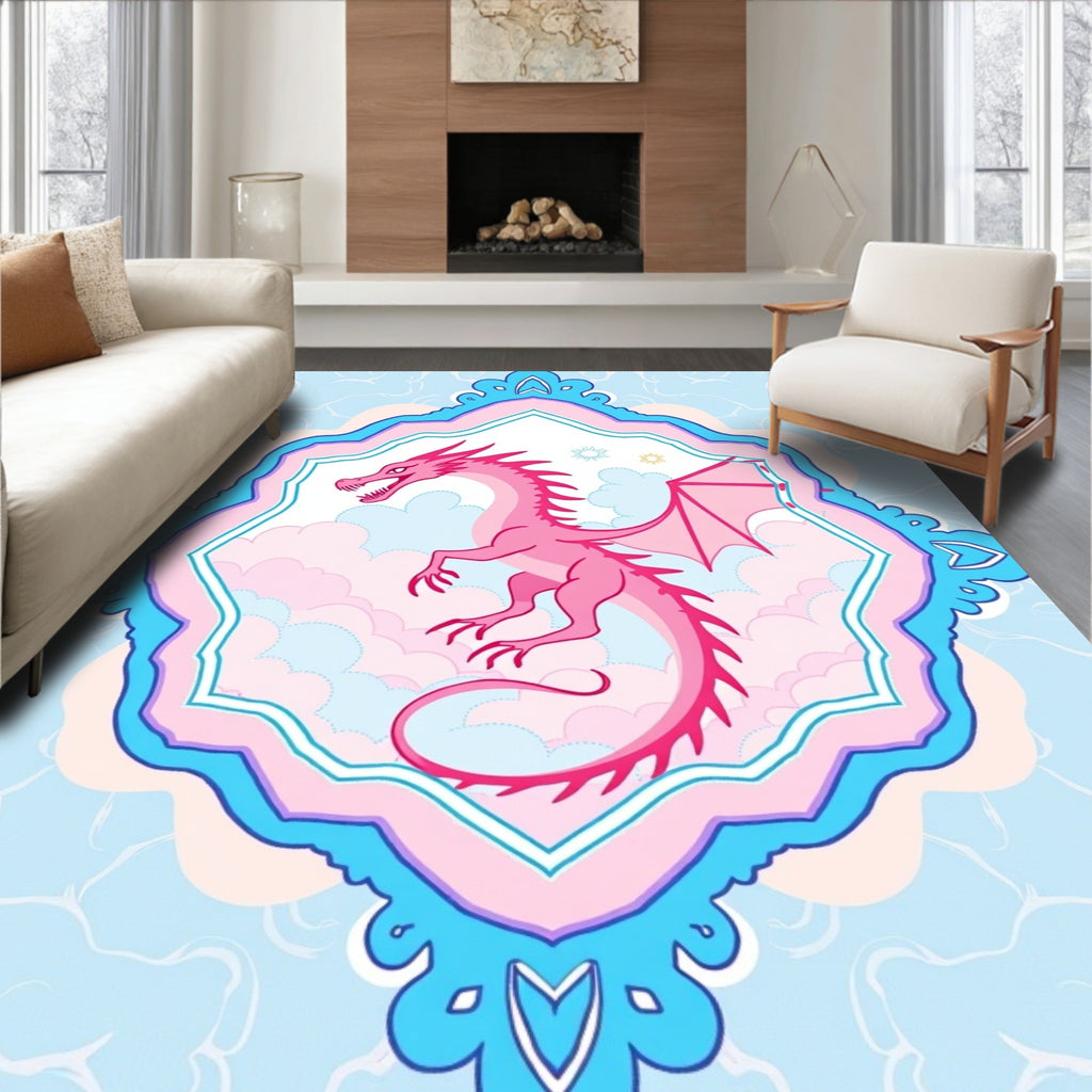 Enchanting Pink Dragon Cloud Frame Rug