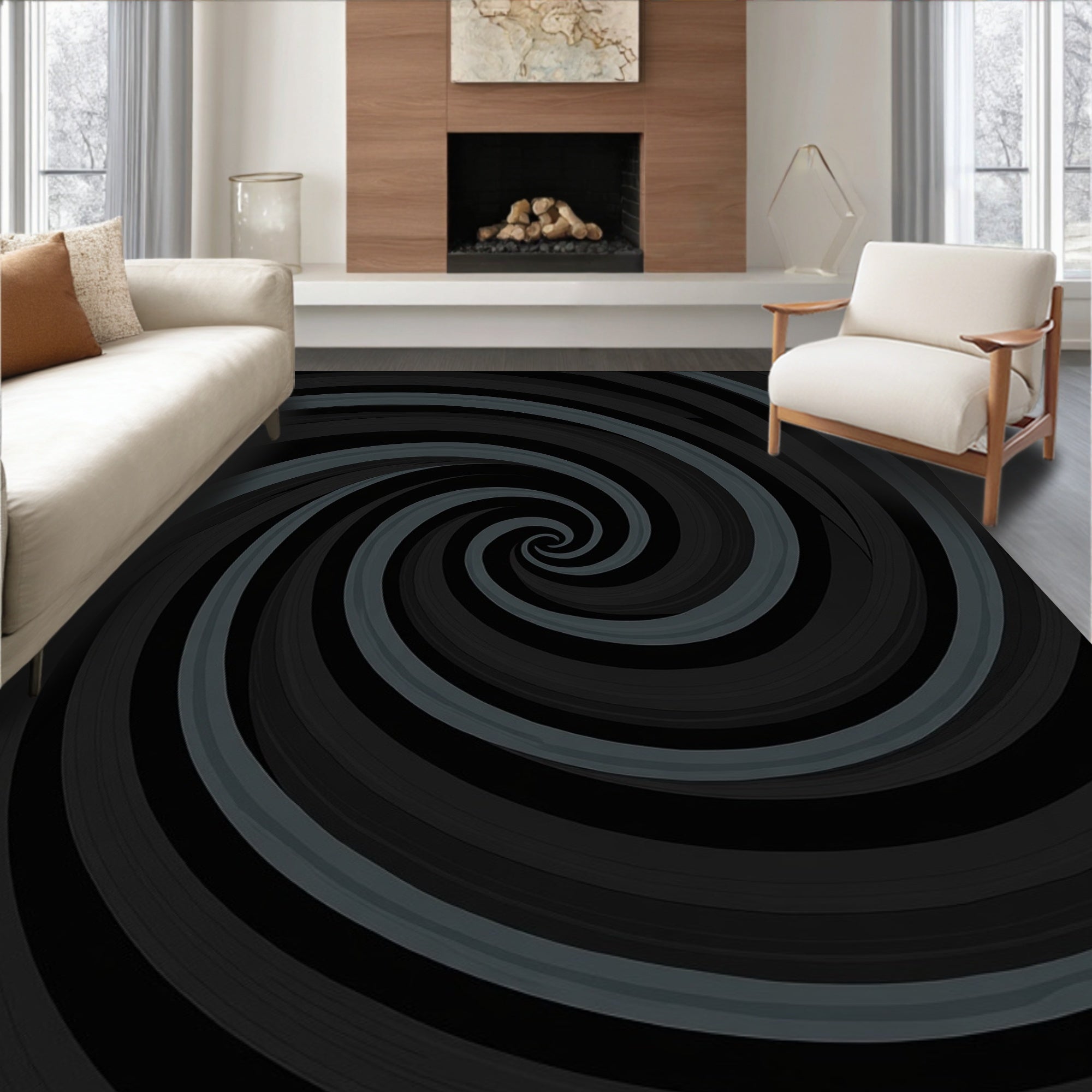 Dark Swirl Optical Illusion Rug