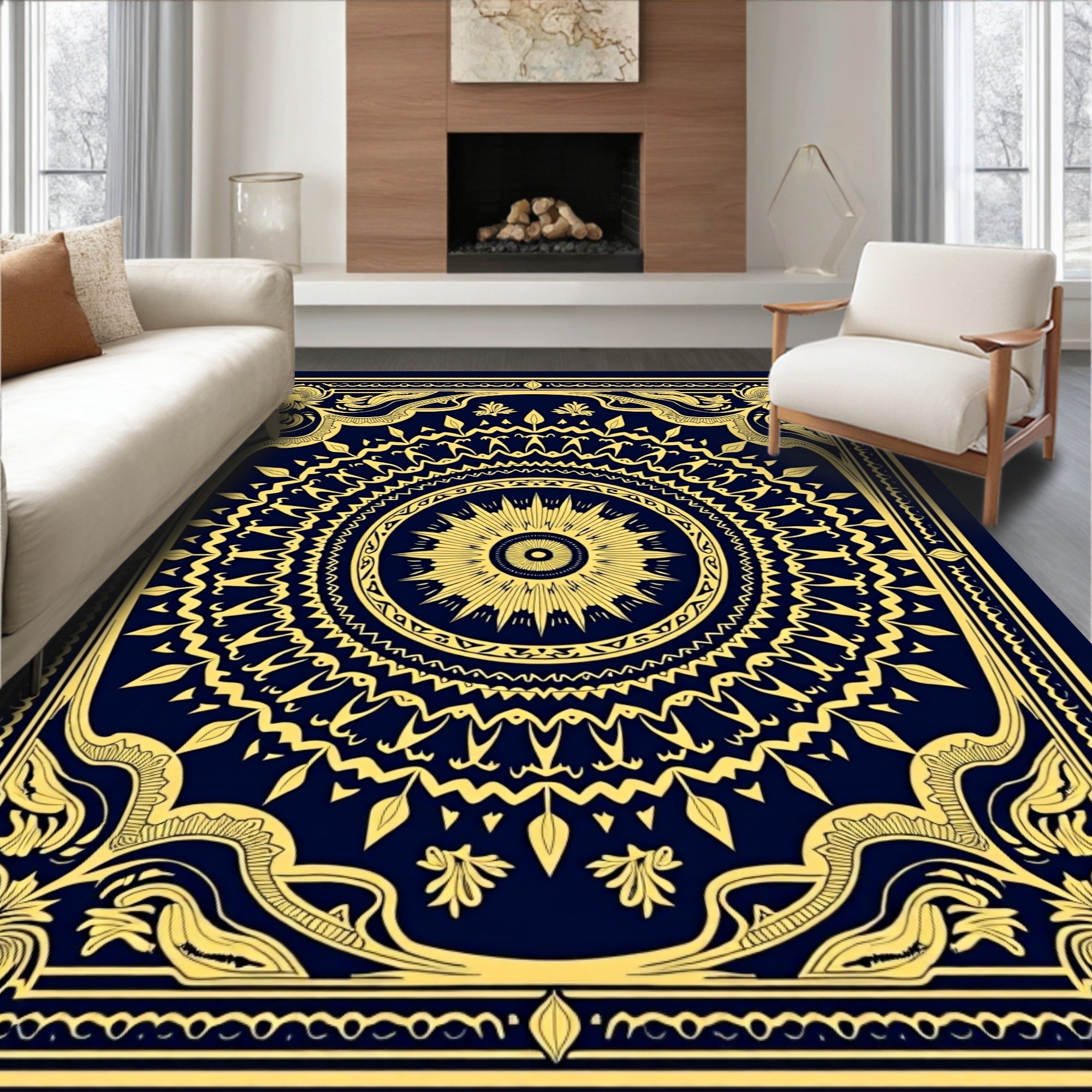 Intricate Sunburst Mandala Design Rug