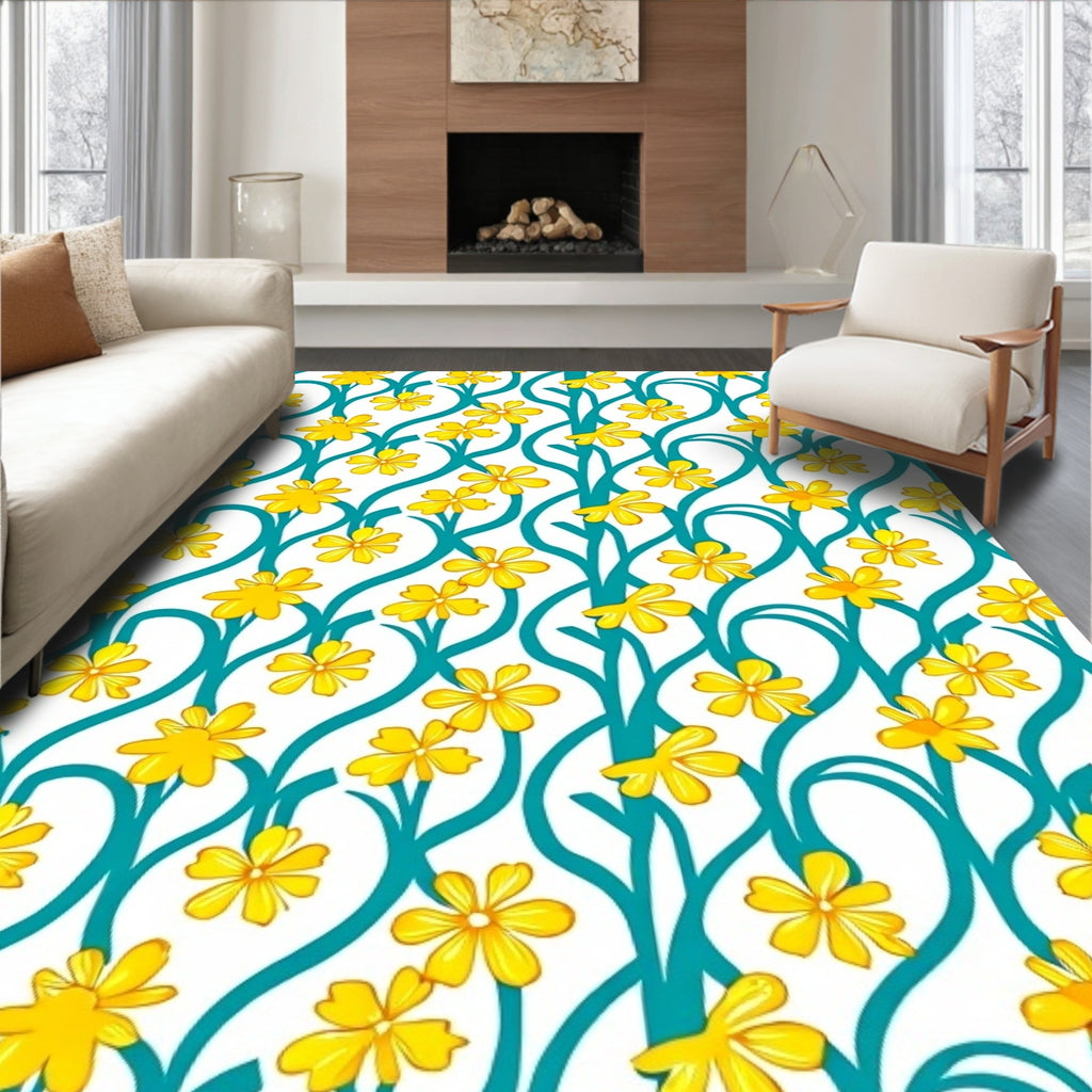 Yellow Floral Vines Pattern Rug