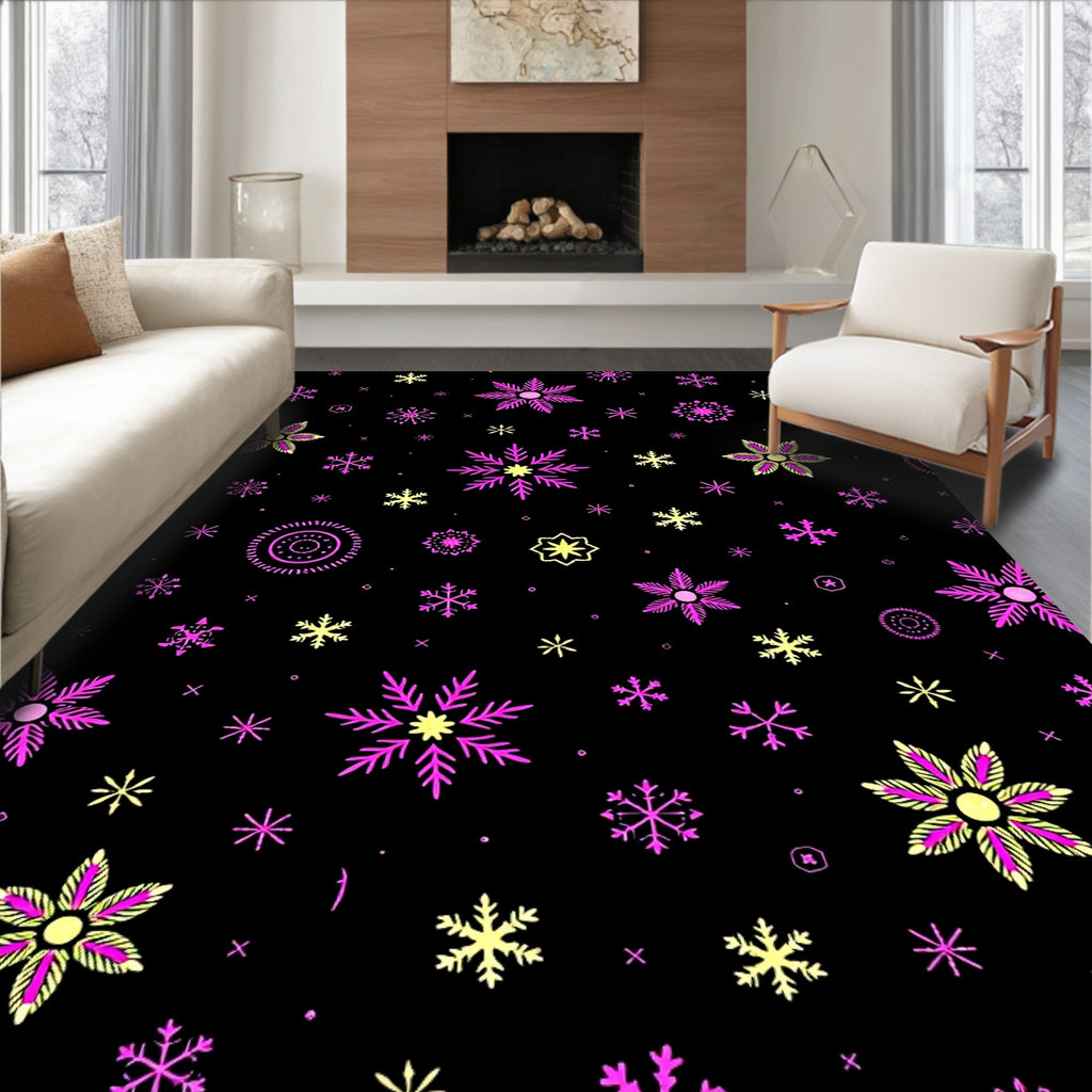 Pink Yellow Snowflake Scatter Rug