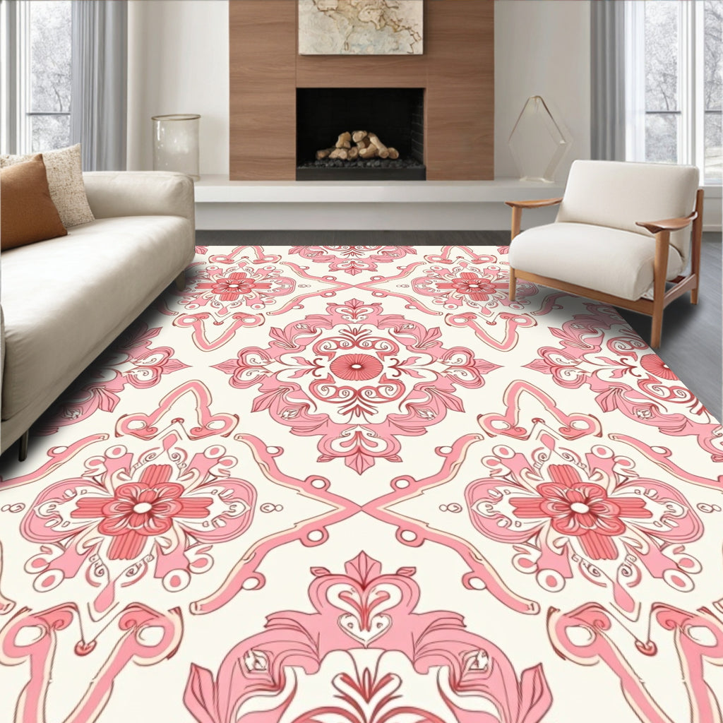 Elegant Pink Mandala Floral Pattern Rug