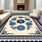 Blue Floral Medallion Cream Rug