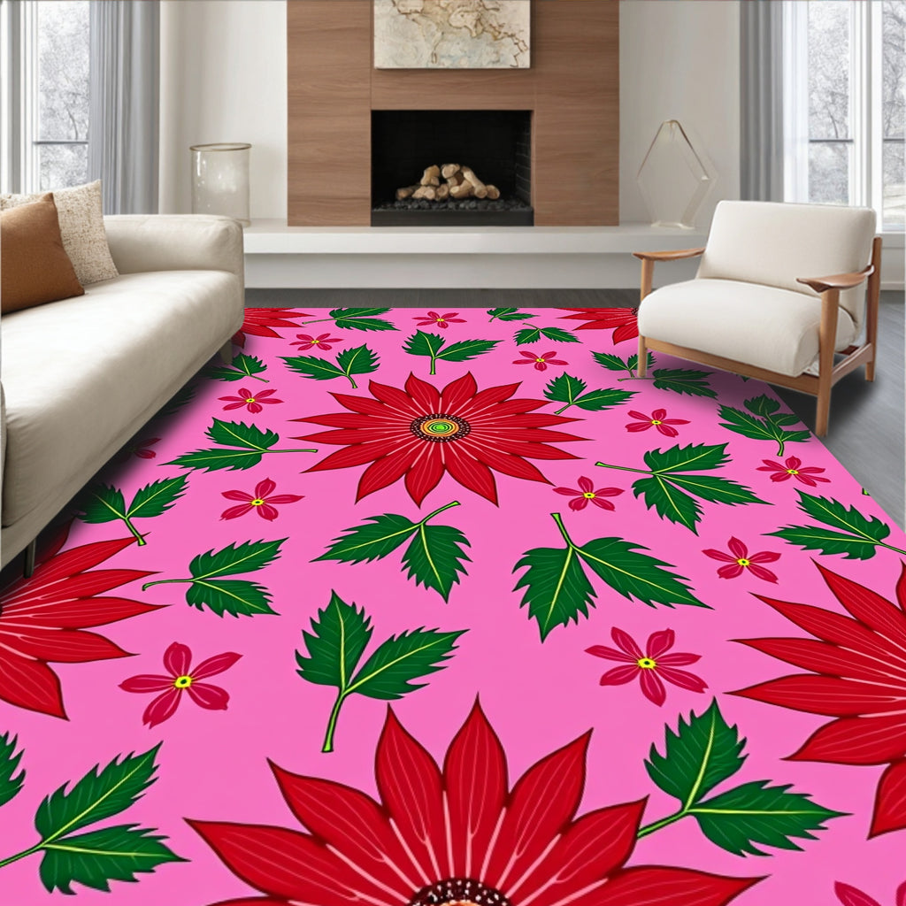 Red Floral Garden Pattern Rug