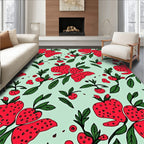 Red Strawberry Green Leaf Pattern Rug