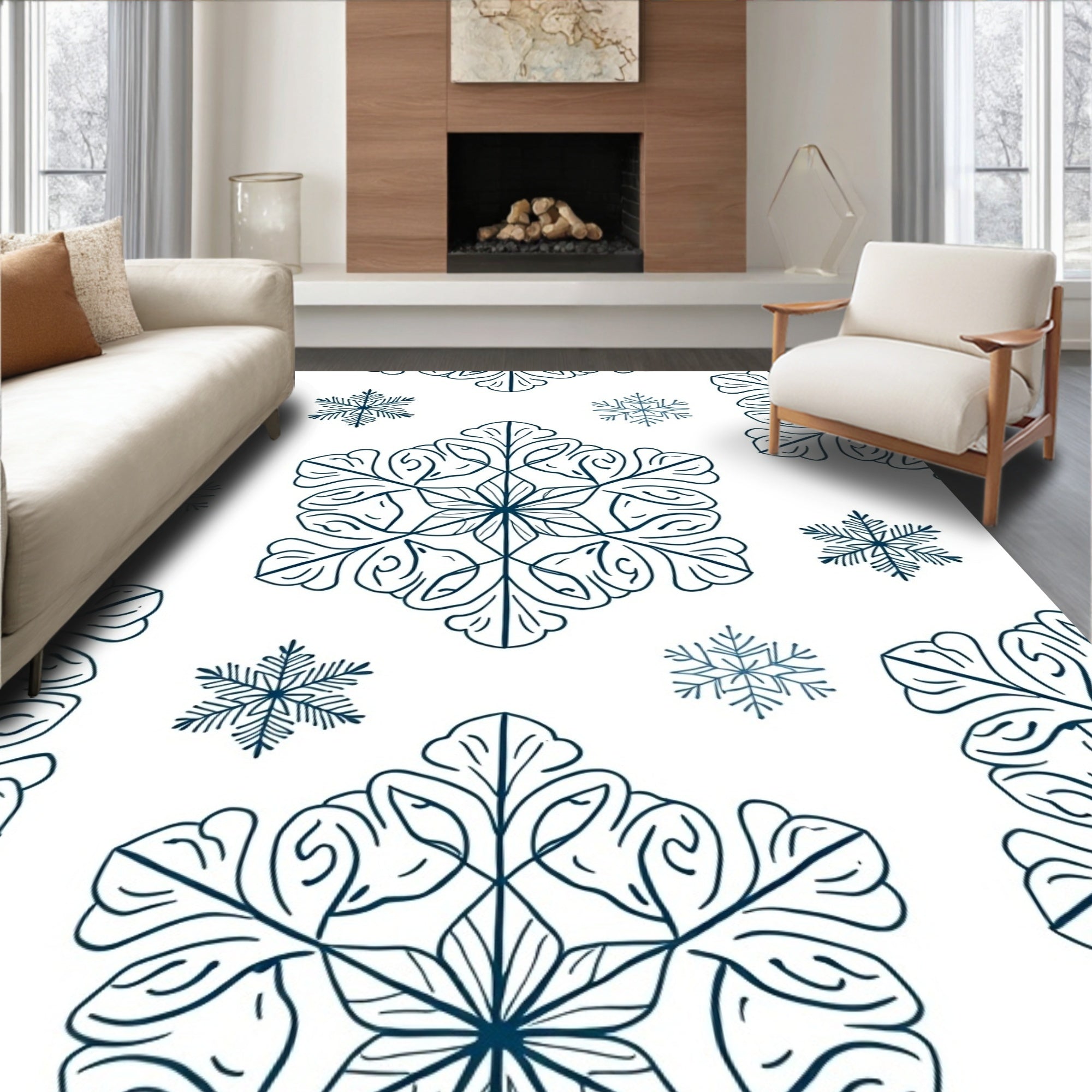 Elegant Snowflake Patterned Design Rug