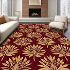 Golden Leaf Pattern on Burgundy Background Rug