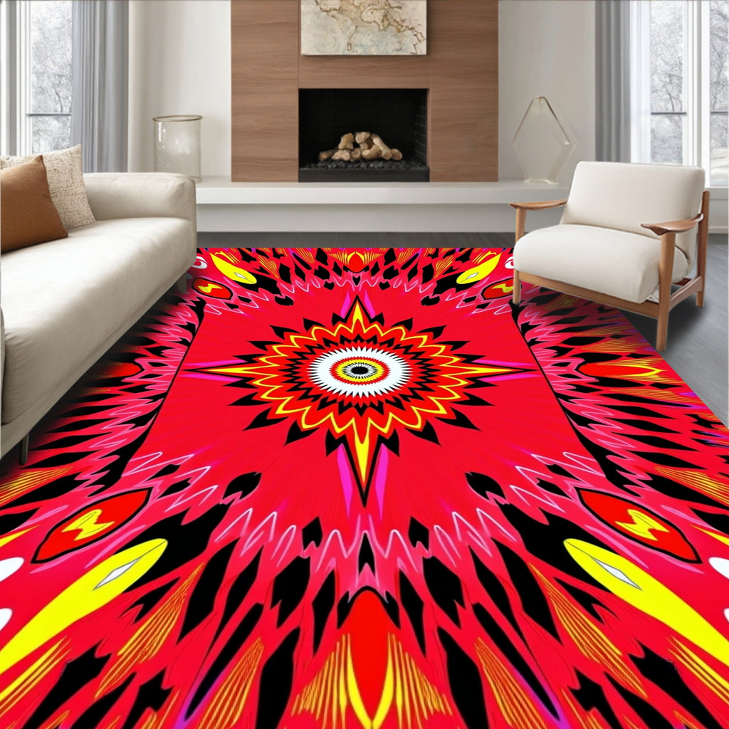 Radial Sunburst Feather Pattern Rug