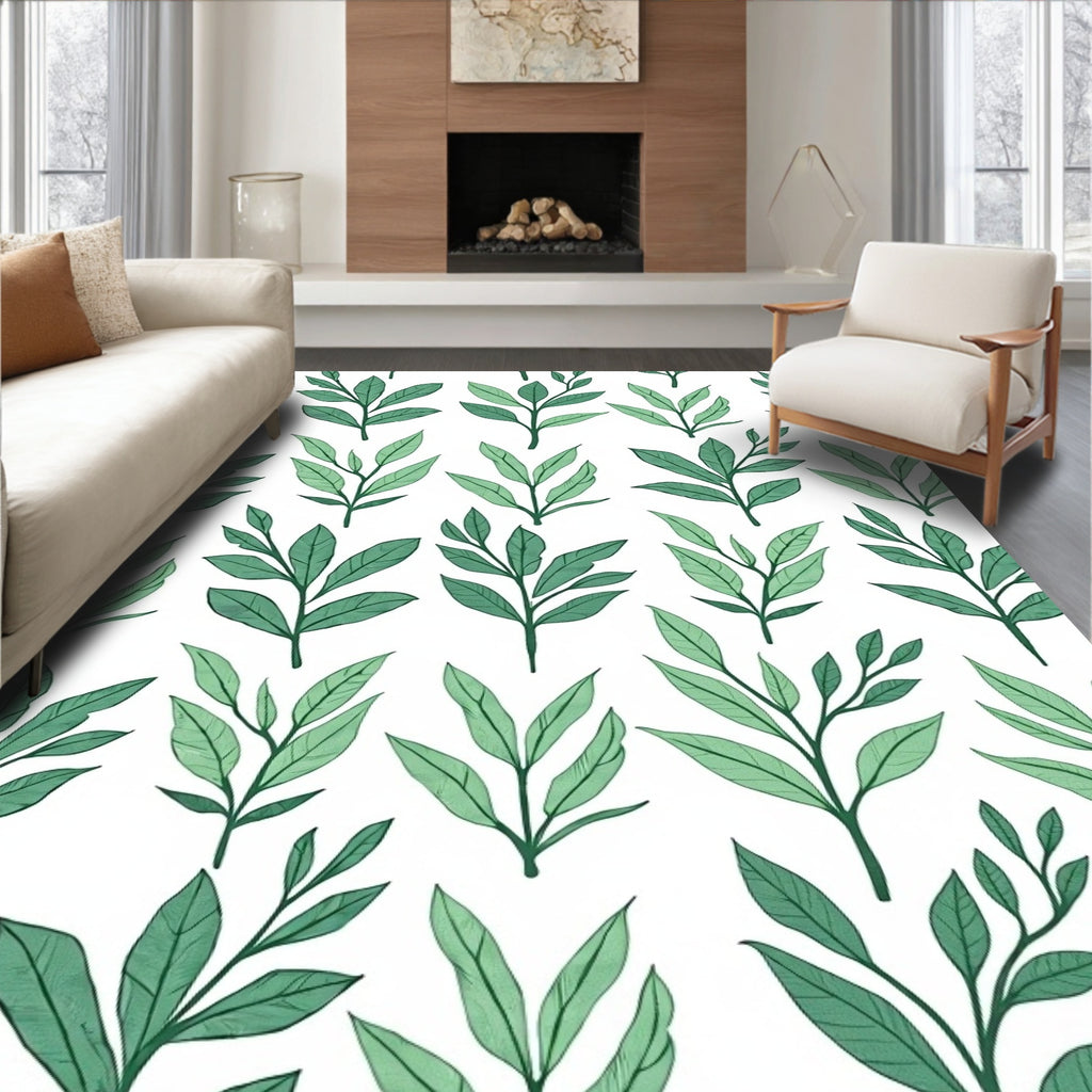 Green Leaf Branch Pattern Rug