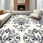 Classic Black Floral Damask Pattern Rug