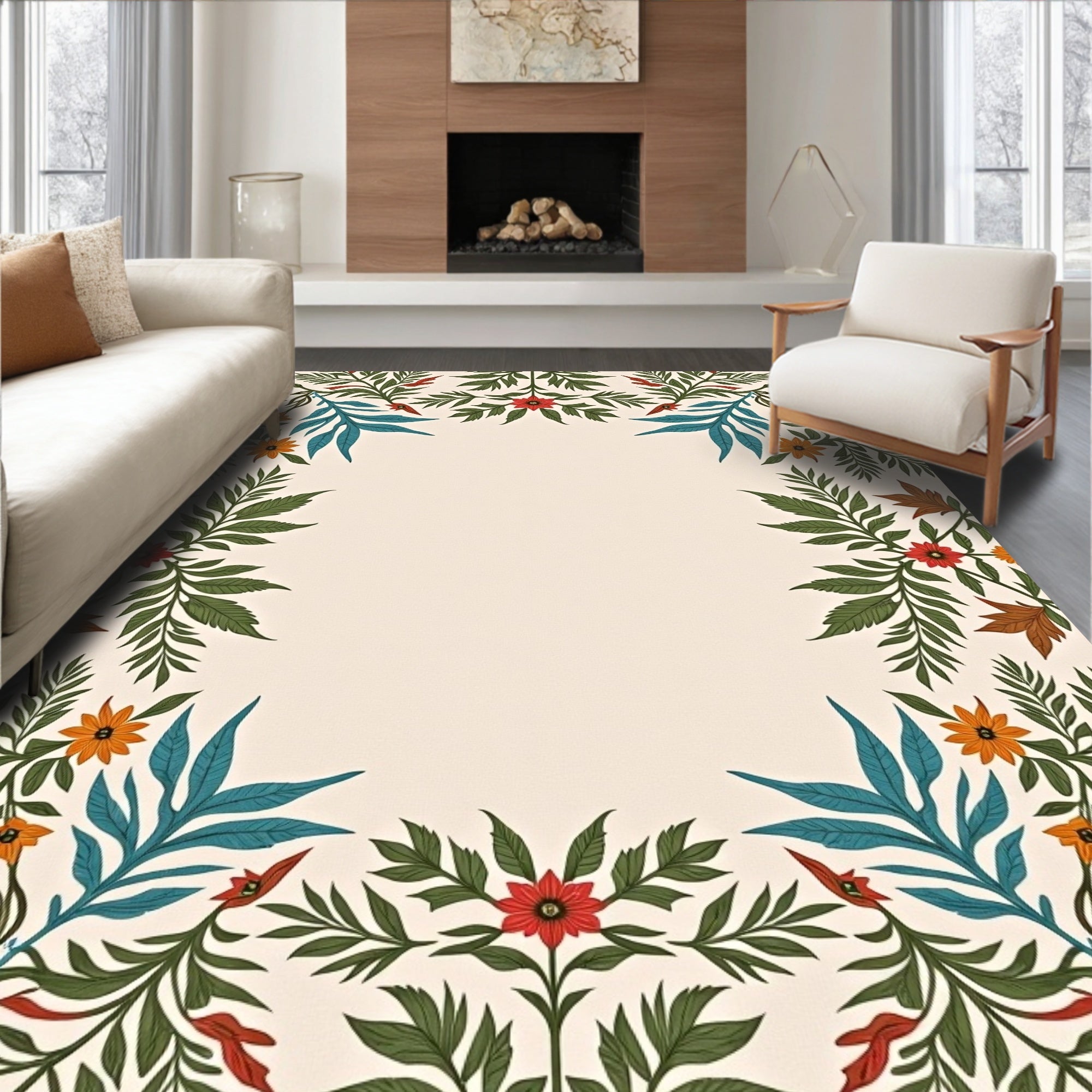 Vintage Floral Vine Border Design Rug