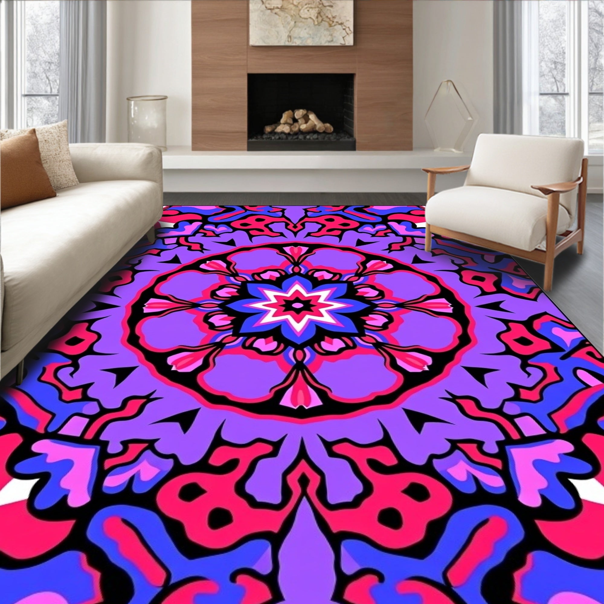 Vibrant Psychedelic Mandala Pattern Rug