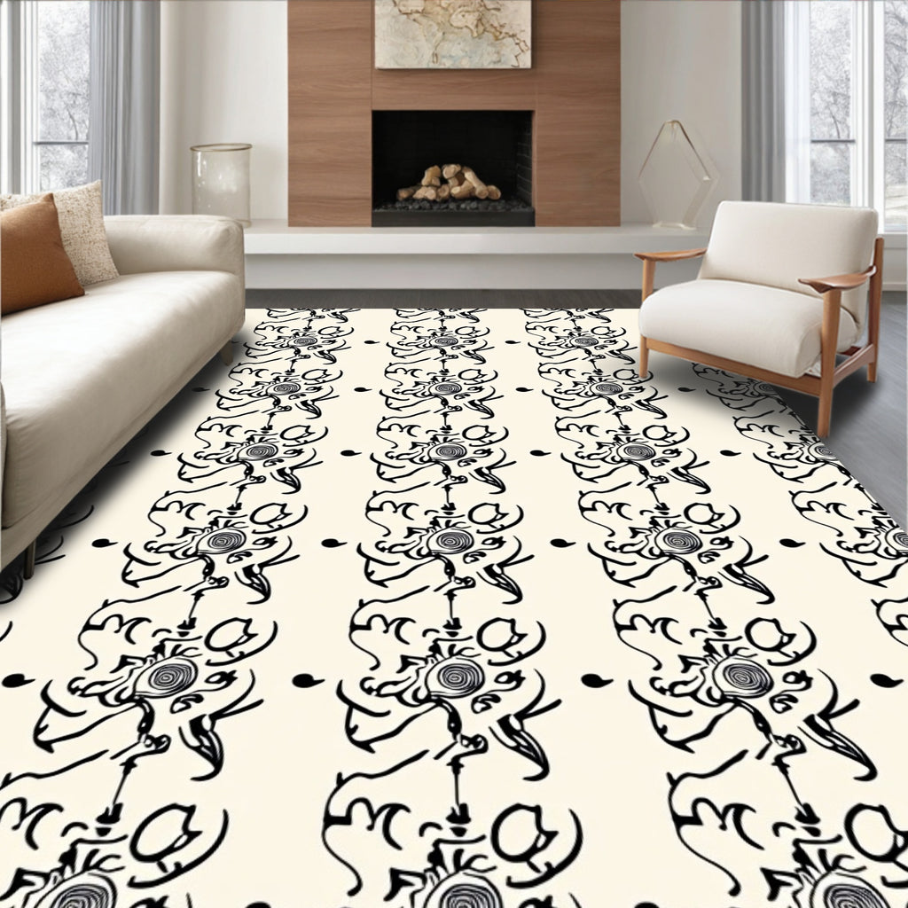 Abstract Black Cream Organic Stripes Rug