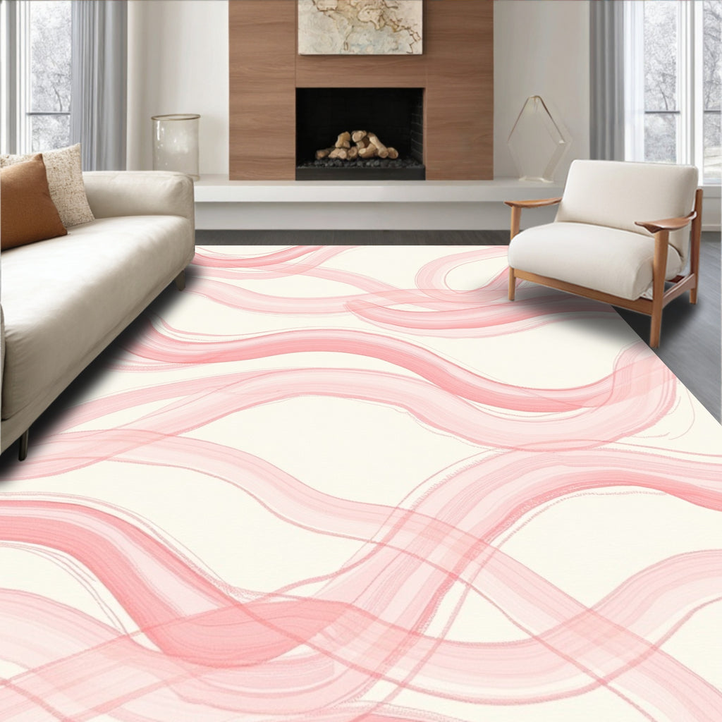 Soft Pink Brushstroke Swirls Rug