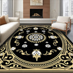 Elaborate Black Yellow Floral Medallion Rug