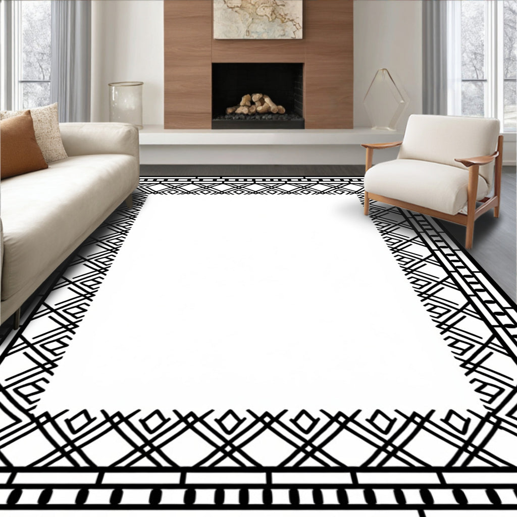 Classic Geometric Patterned Border Design Rug