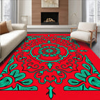 Red Teal Floral Mandala Pattern Rug
