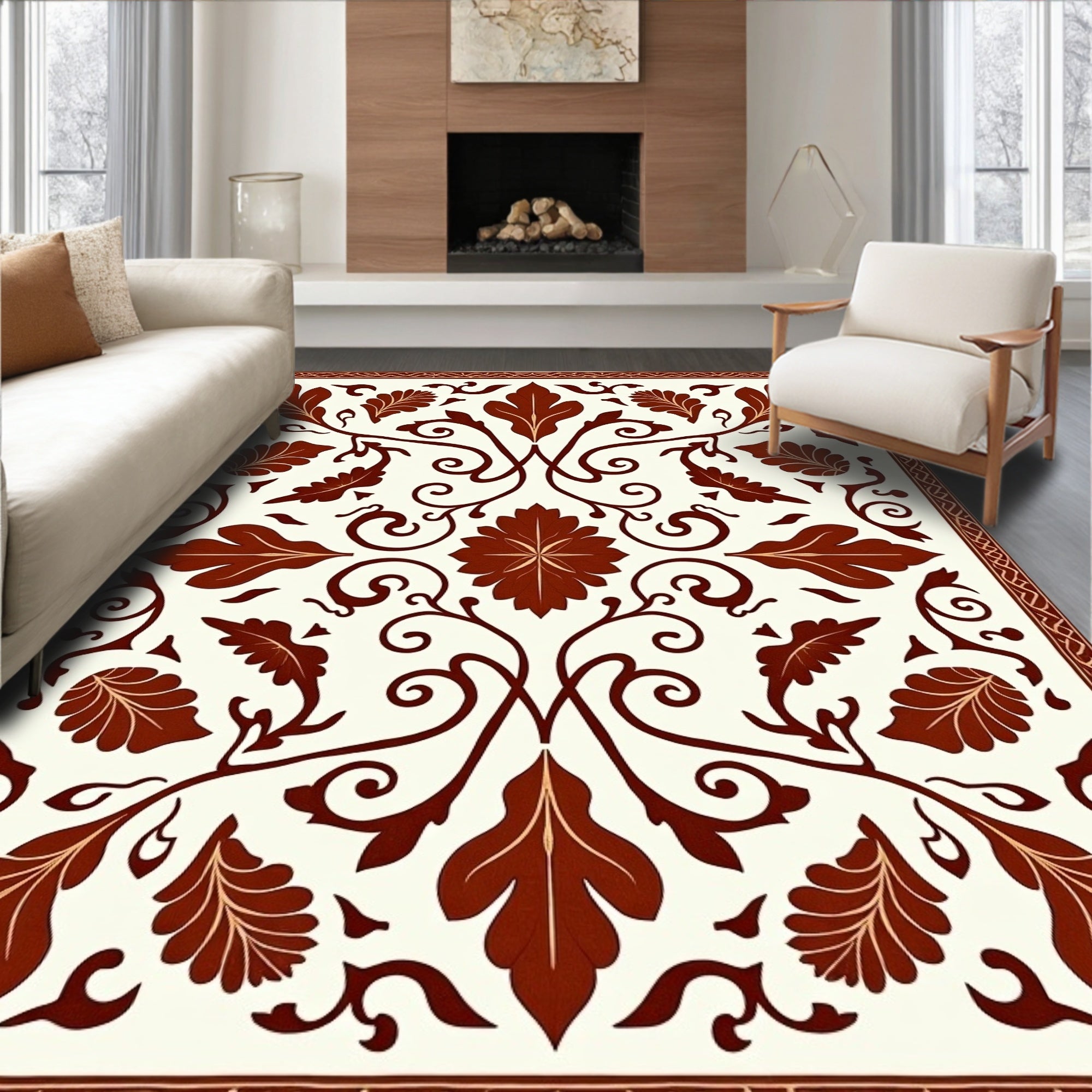 Art Nouveau Floral Swirl Leaf Pattern Rug